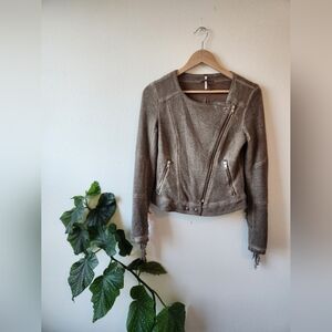 Free People Cropped Suede Fringe Moto style Jacket
